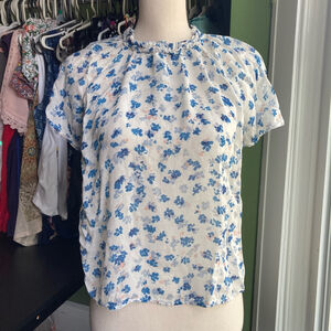 Women's Cloth & Stone Floral Blouse Size S White Blue